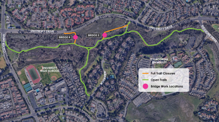 Construction Map of William Mason Bridge Trail Closures