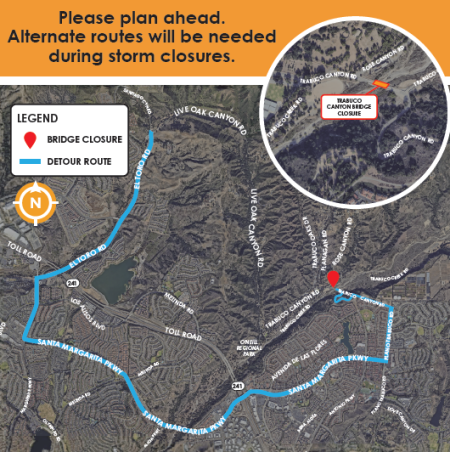 Trabuco Bridge Closure Detour Overlay Map
